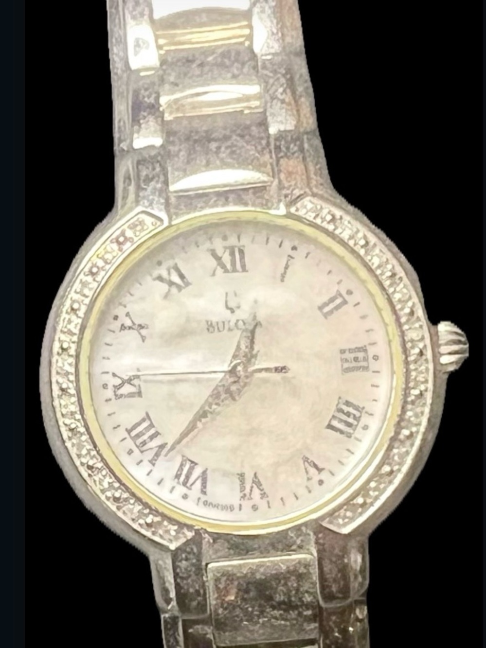 Bulova Women’s Silver Tone Crystal Bezel Roman Numeral Watch